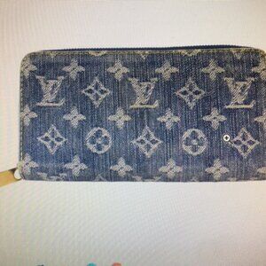 LOUIS VUITTON MONOGRAM BLUE DENIM ZIPPER LONG WALLET